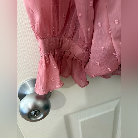 Blousology jacquard dot button down front blouse pink size 1X - Picture 5 of 16